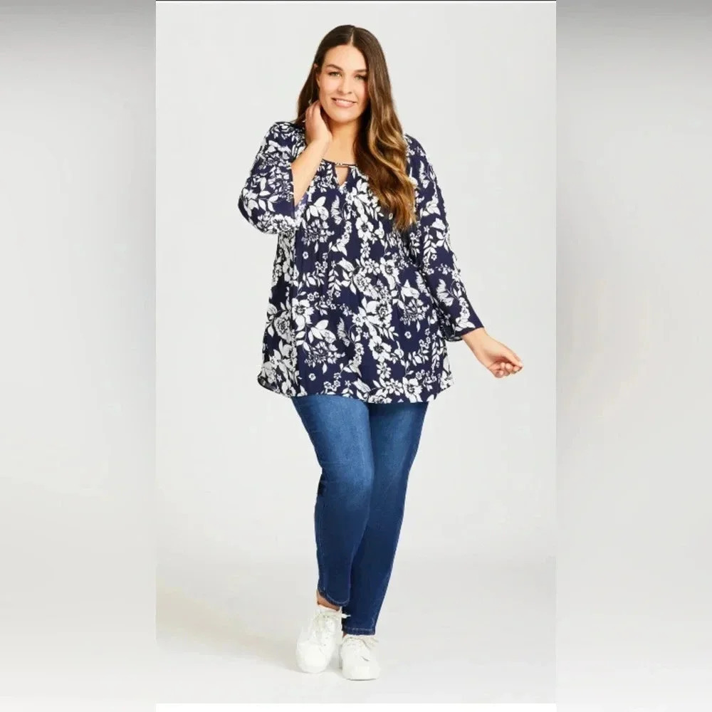 Avenue top pleat print navy blossom size 30/32 - Picture 10 of 10